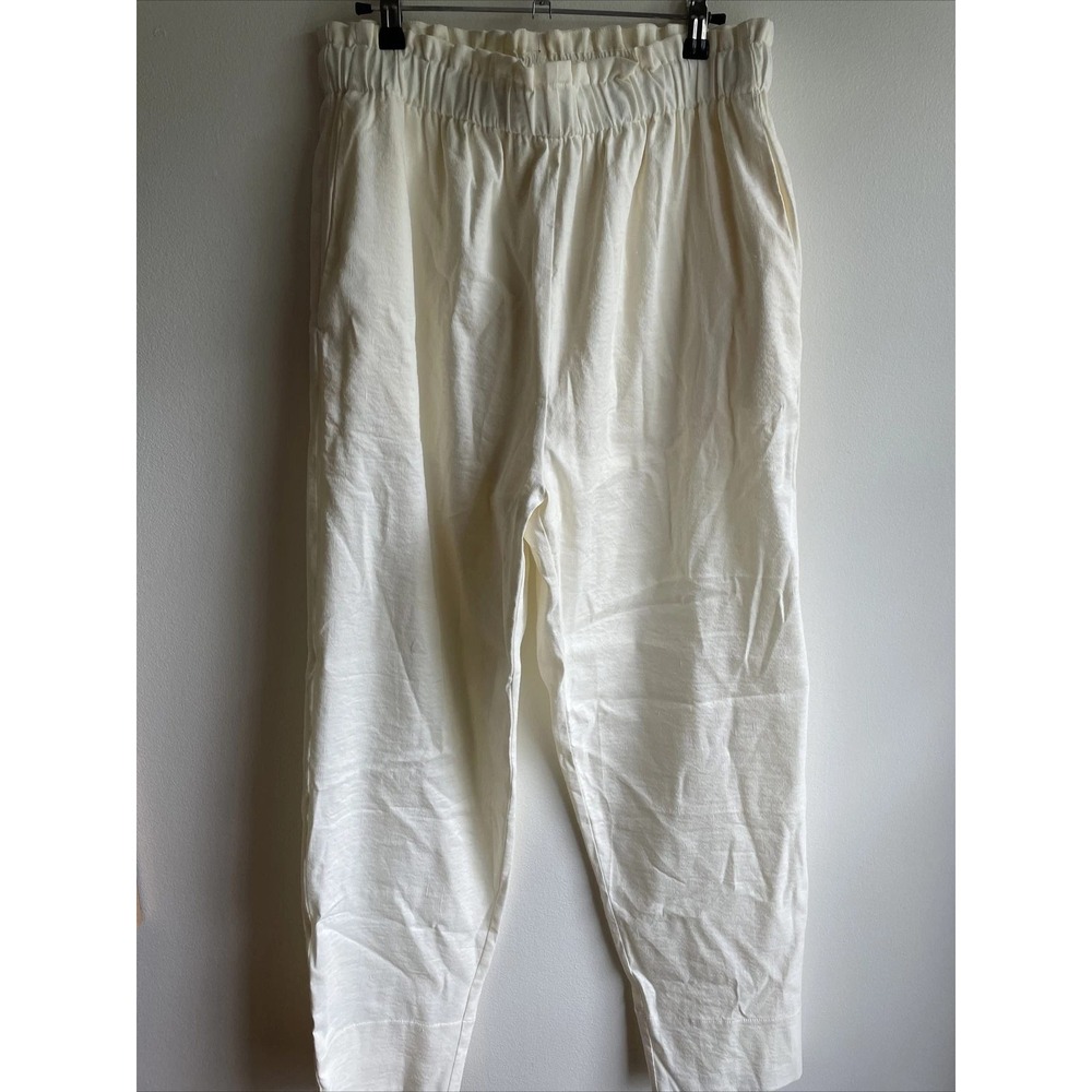 ADAY‎ Kick Back Pants Womens Large Cream Linen Blend High Rise Paperbag Tapered